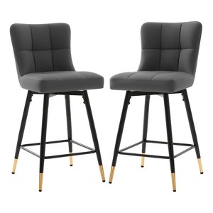 Bekrvio 26" Swivel Counter Height Bar Stools Set of 2,Modern Faux Leather Upholstered with Back,Counter Stool Chairs for Kitchen Island - 1 of 4