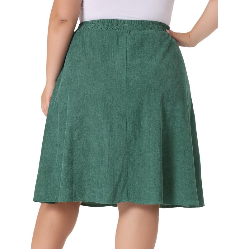 Agnes Orinda Women's Plus Size Elastic High Waist Button Front Pockets Midi Corduroy A Line Skirts, 4 of 5