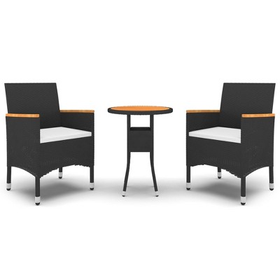 vidaXL 3 Piece Patio Dining Set Poly Rattan Black