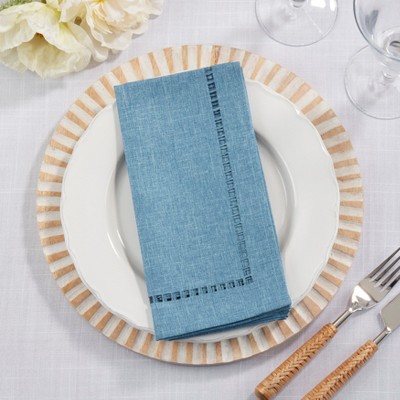 Denim Blue Laser-Cut Hemstitch 20" Square Napkin Set