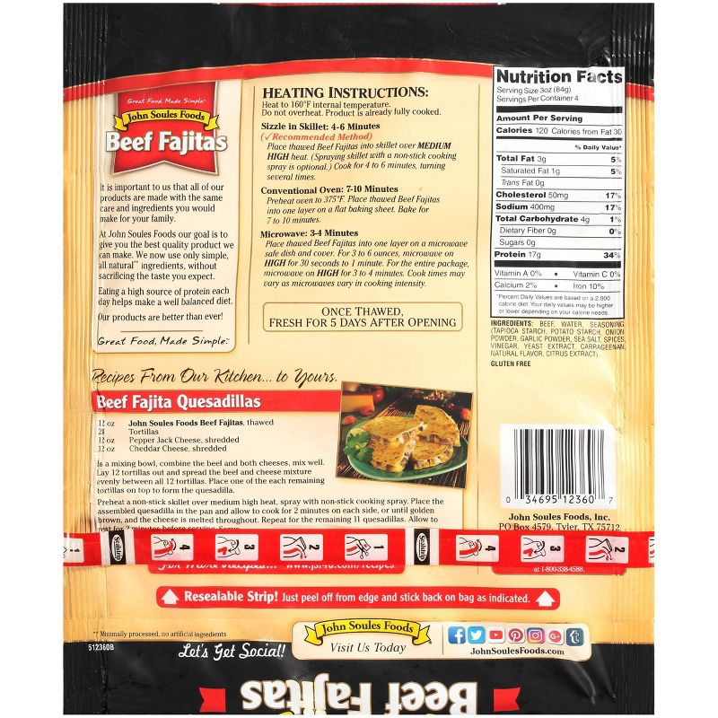 John Soules Foods Fully Cooked Beef Fajitas - Frozen - 12oz, 4 of 5
