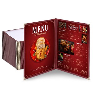 WeChef 30 Pack Menu Cover 8.5 x 11" 2 Page 4 View Double Fold Stitch Corner Restaurant - 1 of 4
