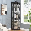 YOOCOZZ Lighted Glass Corner Curio Cabinet – Adjustable Shelves, Carved Cherry Decoration, Wine Storage - 4 of 4