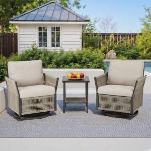 Buenhomino 2-Piece Swivel Chair Set with Coffee Table – Modern Outdoor Resin Wicker Lounge for Balcony, Patio or Garden - 1 of 4