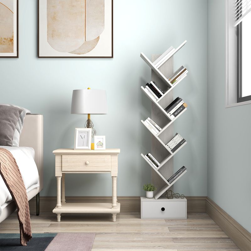 Tangkula 10-tier Tree-shaped Bookshelf with Drawer 59” Wood Bookshelf w/ 10 Compartments Home Organizer Display Shelf Beige/Brown, 3 of 11