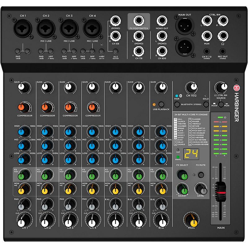 Harbinger LX12 12-Channel Analog Mixer With Bluetooth, FX and USB Audio, 2 of 7