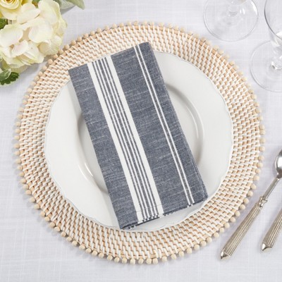 Navy Blue and White Striped Cotton Square Napkins, Set of 4