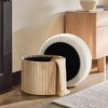 LuxenHome Modern Upholstered Ivory Footstool with Storage and Wood Fluted Base Brown - image 3 of 4