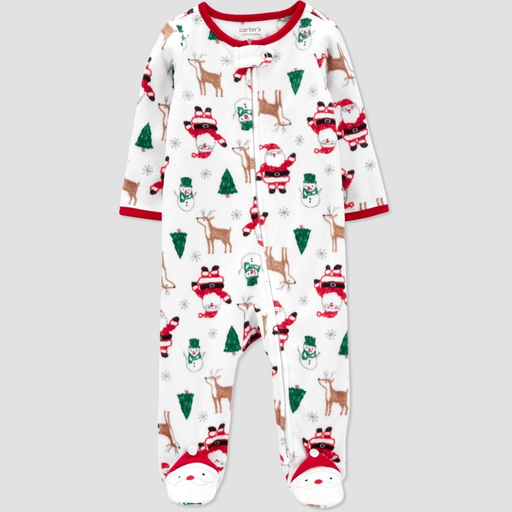 Carter's Just One You®? Baby Santa Christmas Fleece Fleece Footed Pajama - White 6M