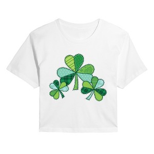 Women's Instant Message Patchwork Shamrock Cropped Graphic T-Shirt
