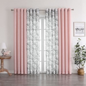 Kate Aurora Biscayne Bay Floral 4 Piece Coordinating Deluxe Flax Styled Sheer Grommet Top Curtains - 1 of 1