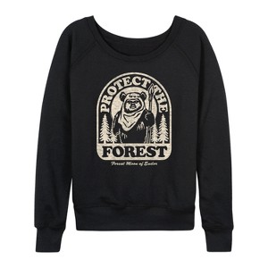 Women's - Star Wars - Ewok Protect The Forest Lightweight French Terry Wide Neck Long Sleeve Shirt - 1 of 4