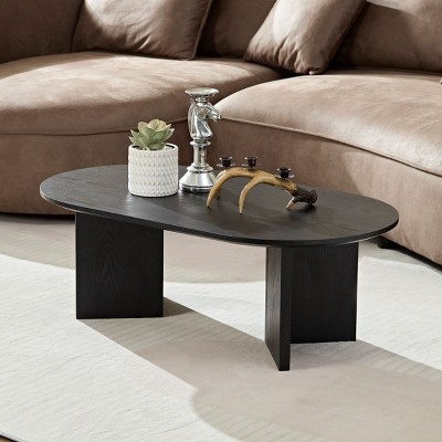Modern MDF Coffee Table,Oval Side Table With MDF Pedestal Base,Wooden Small Accent Center Table For Living Room,Apartment-Coolbibila