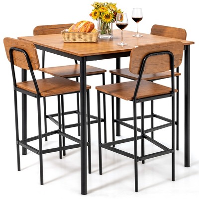 Costway 5-Piece Industrial Dining Table Set with Counter Height Table & 4 Bar Stools Black/Grey/Walnut