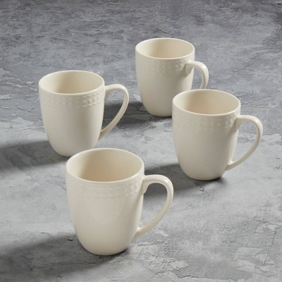 Embossed White Porcelain Mug Set for 4