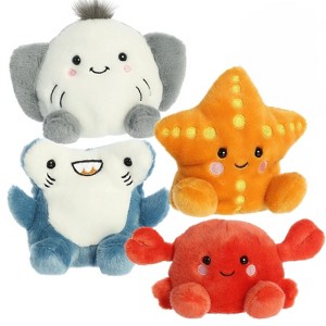 Aurora Palm Pals Sea Creatures Plush Set – Hammerhead Shark, Stingray, Starfish & Crab, 5″ Each, 4‑Pack - 1 of 4