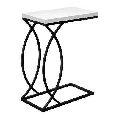 Monarch Specialties 24 Inch Glossy Metal Accent C Shaped Side Table for Living Rooms, Sitting Areas, or Bedrooms, White and Black