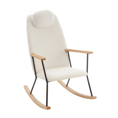 FONTOI Rocking Chair with Adjustable Headrest Pillow, Rocker with High Backrest for Nursery Bedroom Living Room, White, 30.12"*39.76"*24.41"