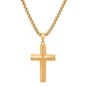 Steeltime 24" Men's stainless steel knife edge cross pendant. Color Options: Silver, Gold - 1 of 4