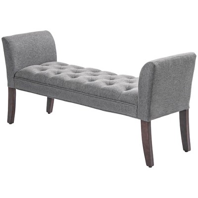 Upholstered Bedroom Entryway Bench with Button Tufted Design, End of Bed Bench with Arms and Solid Wood Legs