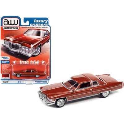 1975 Cadillac Coupe DeVille Firethorn Red Metallic with Firethorn Red Vinyl Top Ltd Ed 1/64 Diecast Model Car by Auto World