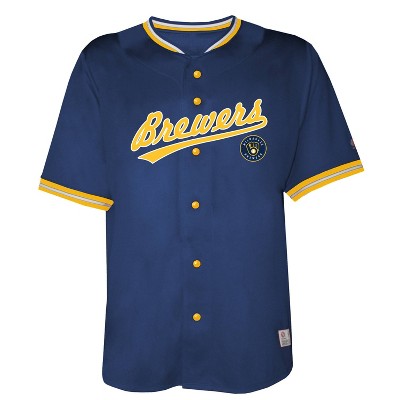 MLB Milwaukee Brewers Men's Button Down Jersey - XXL