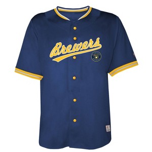 MLB Milwaukee Brewers Men's Button Down Jersey - 1 of 3