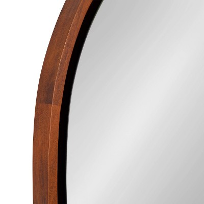 Mid-Century Boho-Chic Round Walnut Wood Wall Mirror, 30"