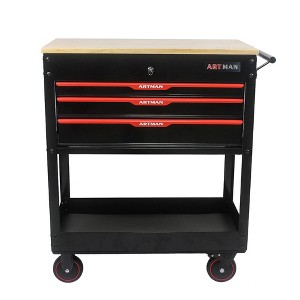 Rolling Tool with 3 Drawer Adjustable Shelf Locking Storage for Garage Warehouse Repair Black - 1 of 4