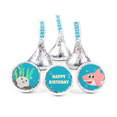 100 Pcs Pink Shark Kid's Birthday Candy Party Favors Hershey's Kisses Milk Chocolate (1lb, Approx. 100 Pcs) - No Assembly Required - By Just Candy