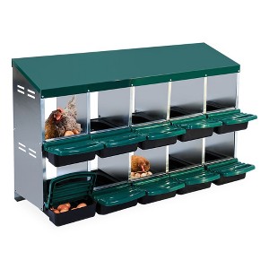 Chicken Nesting Boxes, Chicken Egg Laying Box with Chicken Perch, Metal Roll Away Nest Box for Chicken Coop Hens Poultry - 1 of 4