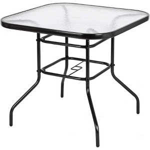VINGLI Patio Table with Umbrella Hole, 32" Outdoor Dining Table Steel Tempered Glass Patio Tables Round Outdoor Tables for Balcony Garden Deck - 1 of 4