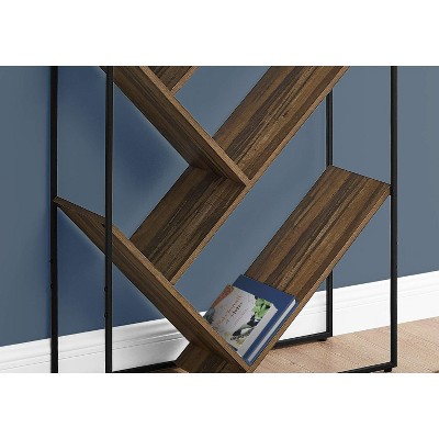 Brown Reclaimed Wood-Look 5-Tier Bookshelf with Black Metal Frame
