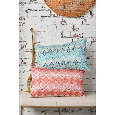 Darla Red Cotton Embroidered Ikat Lumbar Pillow