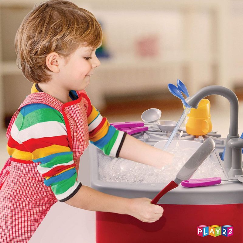 Kitchen Sink Toy 17 Set - Play Sink Pretend Toy With Running Water - Kids Toy Sink With Real Faucet & Drain, Dishes, Utensils & Stove - Play22usa, 4 of 11