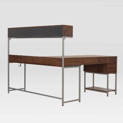 Walnut Wood L-Shaped Gaming Computer Desk with Hutch and Drawer