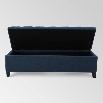 Charleston Dark Blue Tufted Storage Ottoman with Birch Legs