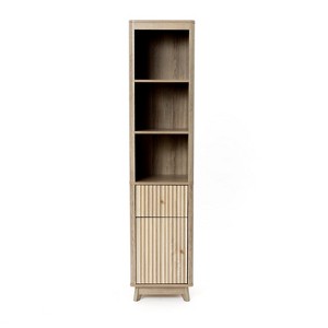 LuxenHome Natural Finish Wave-Patterned Manufactured Wood 1-Drawer 1-Door Bathroom Tower Cabinet Brown - 1 of 4