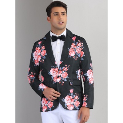 Lars Amadeus Men's Slim Fit Dress Party Flower Printed Floral Sport Coats Black Small — фото 2