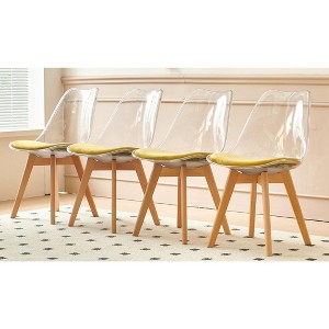 Spoon Shaped Plastic Dining Chair, Set of 4, Metal & Wood Leg, Some Have Soft Cushions - 1 of 4