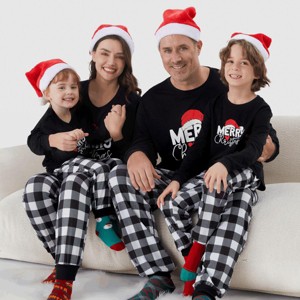 PATPAT Christmas Pajamas for Family Matching Sets Funny Glow In Dark Christmas hat Long Sleeve Sets Black - 1 of 4