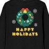 Pac-Man Happy Holidays Crew Neck Long Sleeve Black Adult Tee - 4 of 4
