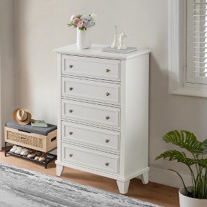 5 Drawer Dresser, Wooden Storage Chest of Drawers with Metal Handles, Wide TV Stand, Modern Drawer Organizer for Bedroom, Living Room - 1 of 4