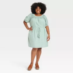 Women's Plus Size Puff Short Sleeve Smocked Dress - Knox Rose™ Light Green 2X