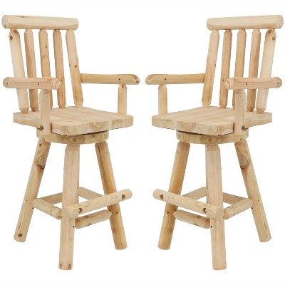 Sunnydaze 4 Foot Unfinished Wood Swivel Bar Stool Rustic Log Cabin Style 2pk