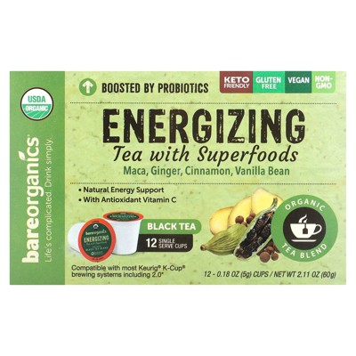 BareOrganics Energizing, Tea with Superfoods, Black Tea, 12 Cups, 0.18 oz (5 g) Each