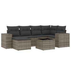 vidaXL 7 Piece Patio Sofa Set with Cushions - Gray With Table - 1 of 4