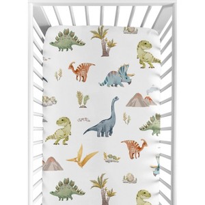 Sweet Jojo Designs Boy Baby Fitted Crib Sheet Watercolor Dinosaur Dino Multicolor - 1 of 4