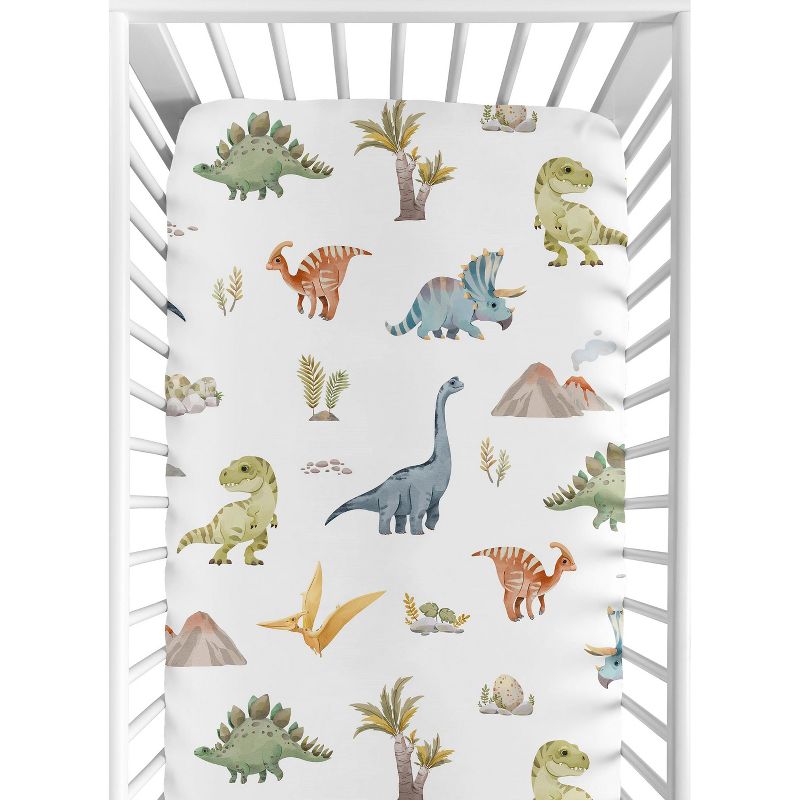 Sweet Jojo Designs Boy Baby Fitted Crib Sheet Watercolor Dinosaur Dino Multicolor, 1 of 8