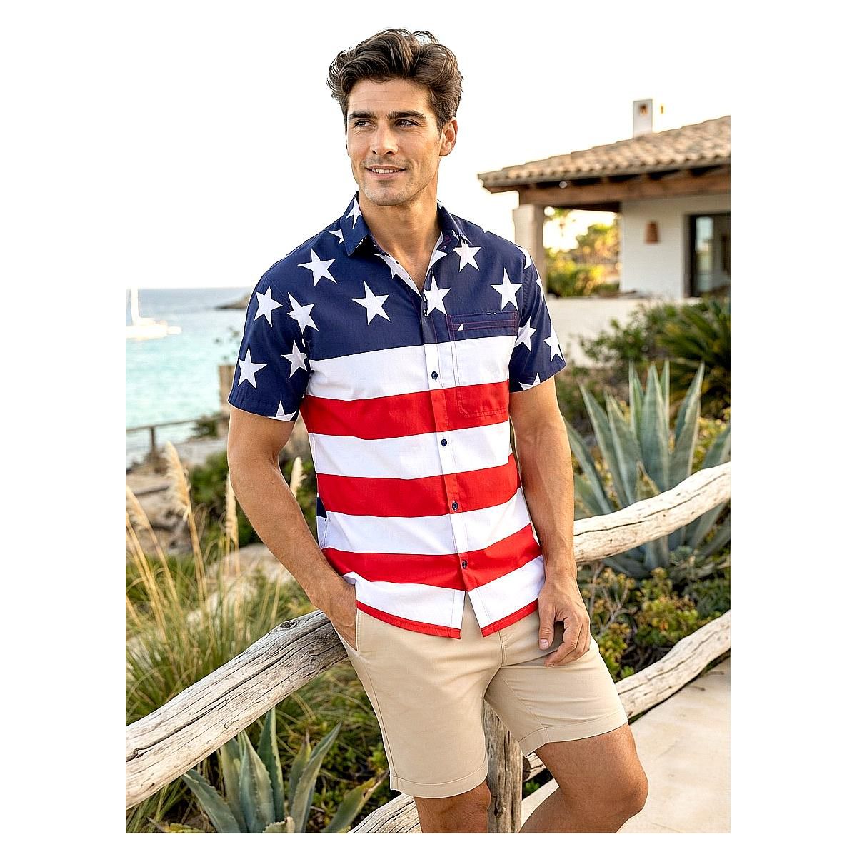LA LEELA Mens Hawaiian Shirts Short Sleeve Button Down Shirt Mens 4th of July Patriotic Shirts Casual Holiday Summer Party Shirts Funny 3XL Red Flags - thumbnail 5